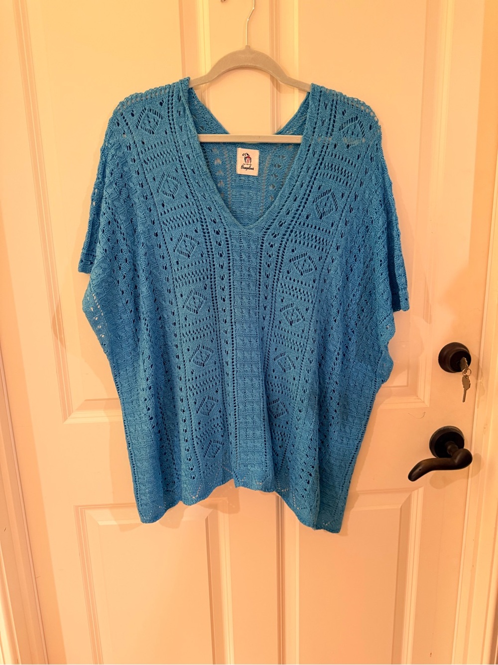 Bungalow Blue Crochet Knit V-Neck Poncho/Coverup